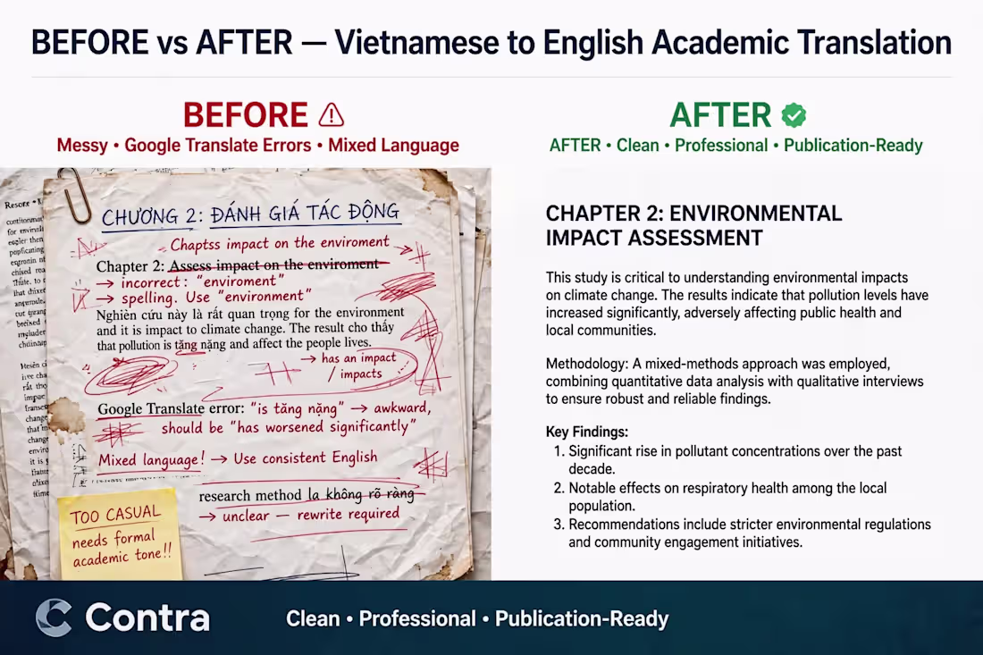 Cover image for BEFORE vs AFTER - Vietnamse to English Acdemic Translation