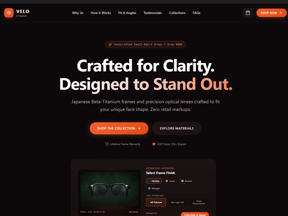 Cover image for VELO — Eyewear Brand Website
A