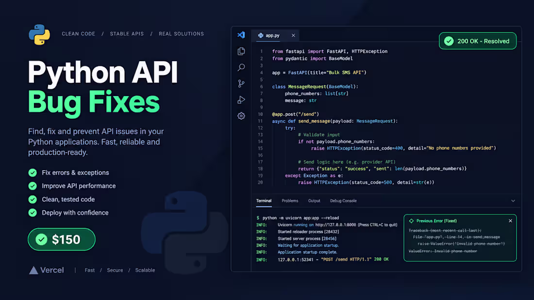 Cover image for Fix a Python, Flask, or FastAPI API Issue