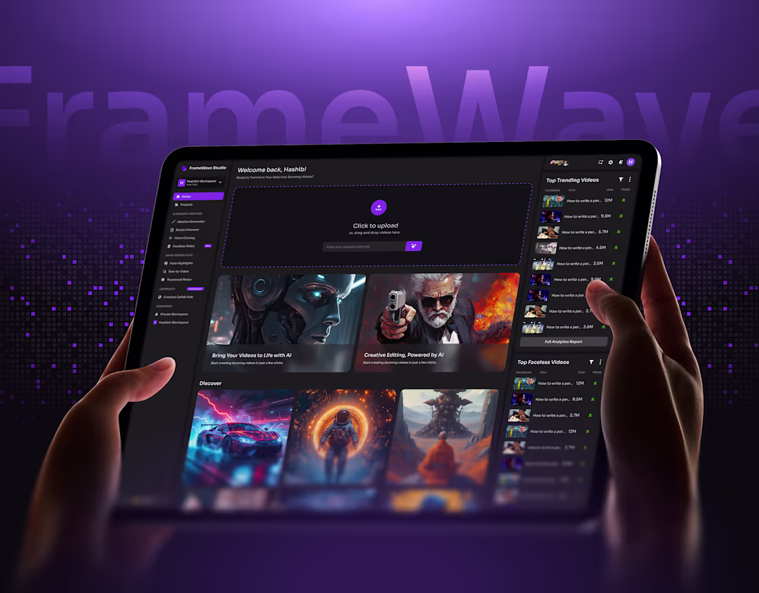 Cover image for FrameWave AI Video SaaS: UI/UX Case Study