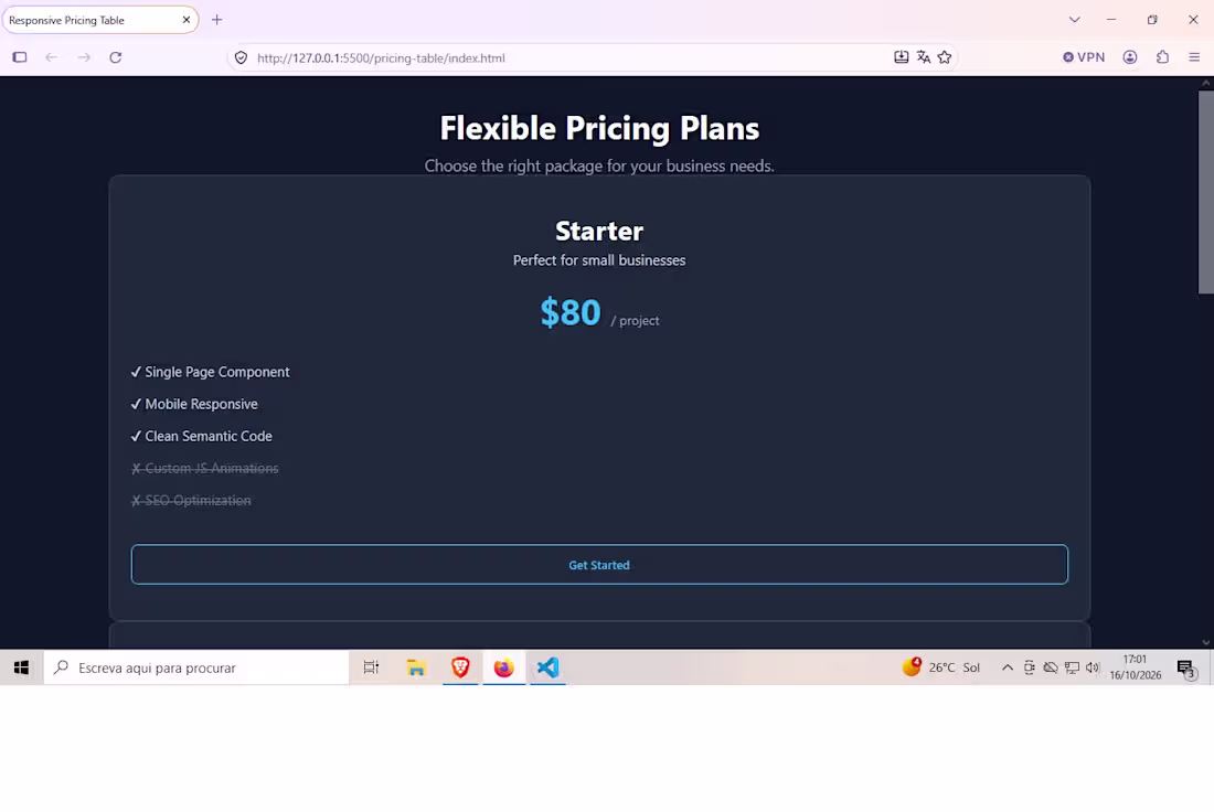 Cover image for Responsive Pricing Table UI