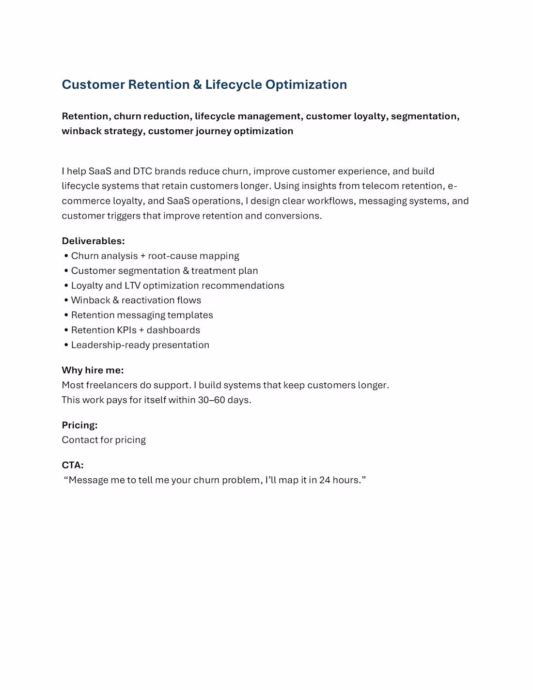 Cover image for Customer Retention & Lifecycle Optimization 