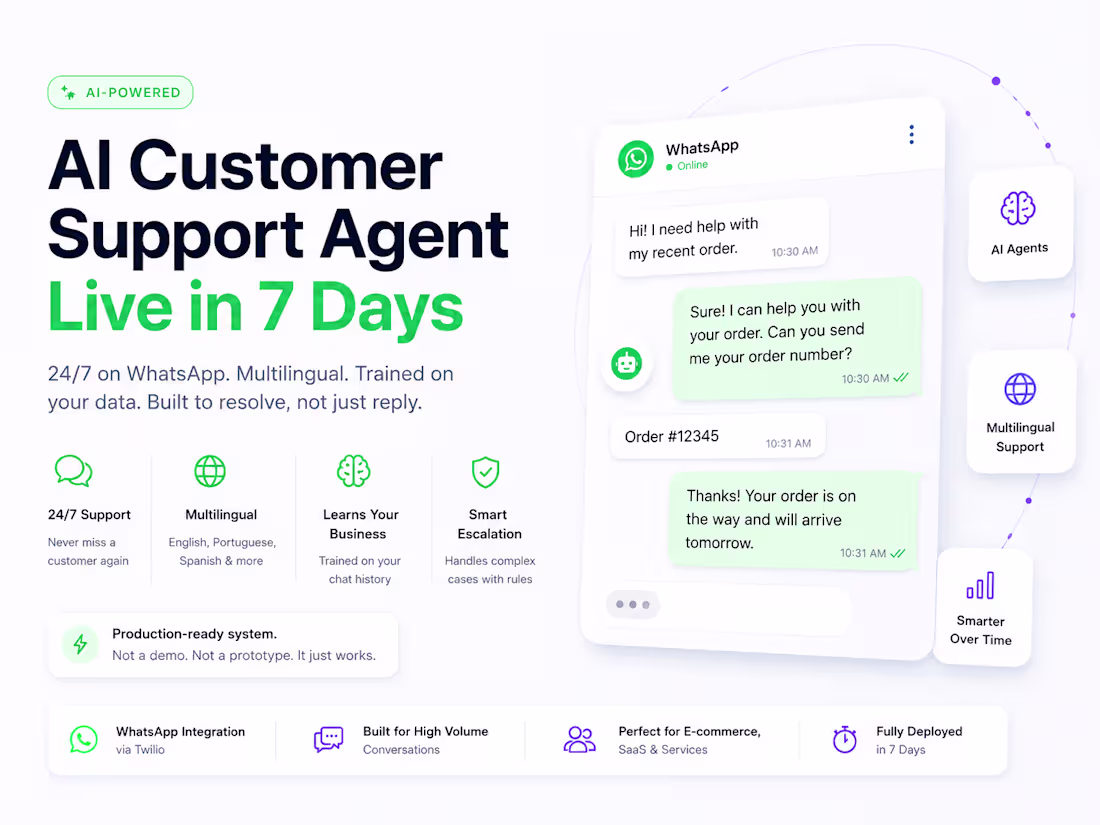 Cover image for AI Customer Support Agent - Live in 7 Days