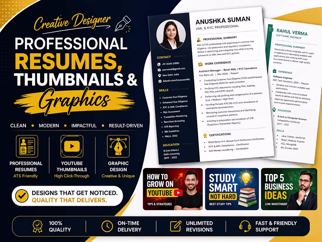 Cover image for Creative Designer, Professional Resumes, Thumbnails & graphics"