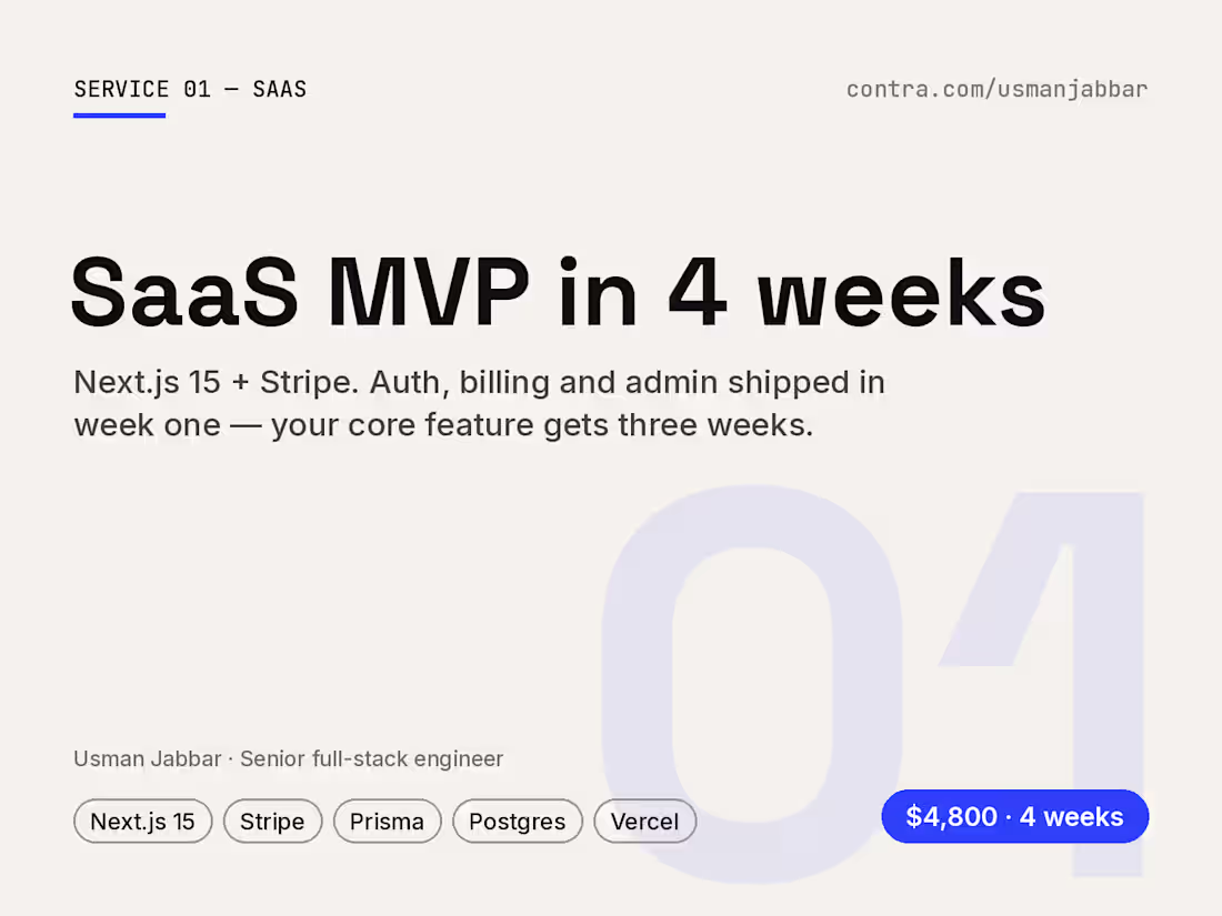 Cover image for SaaS MVP in 4 weeks: Next.js 15 + Stripe, production-ready