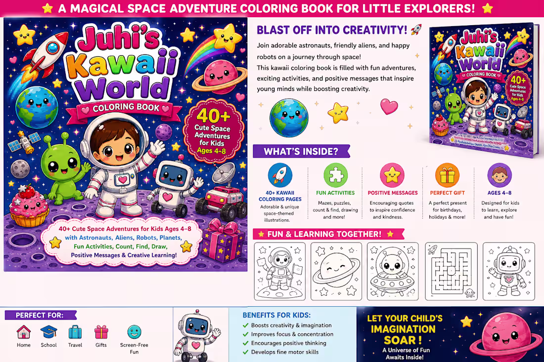 Cover image for  Kawaii Space Adventure Coloring