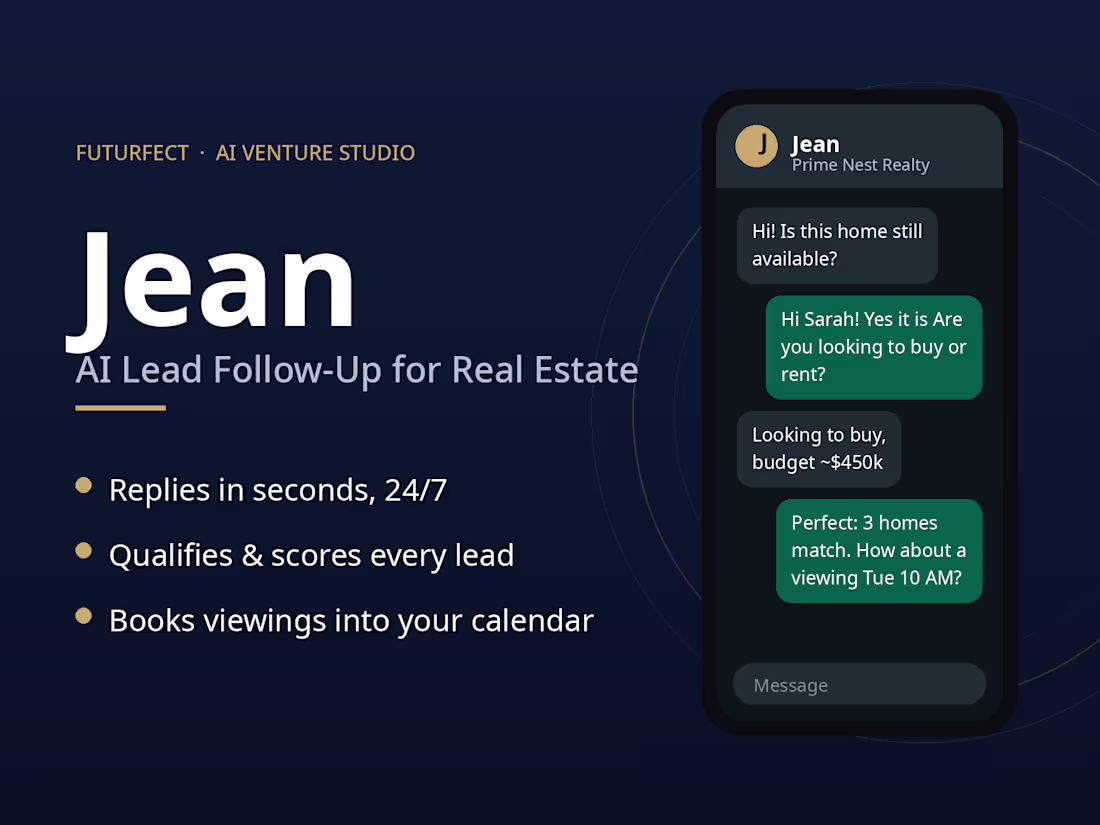 Cover image for Jean — AI Lead Follow-Up for Real Estate