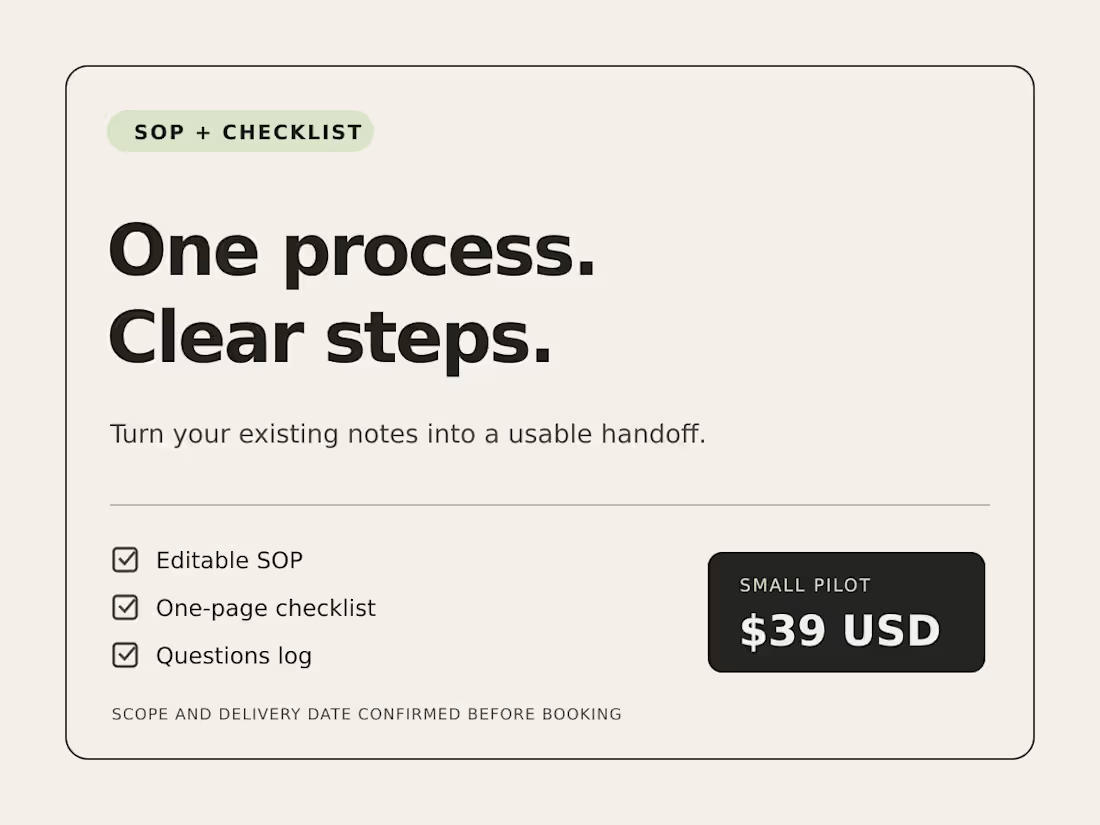 Cover image for Turn one repeat task into a clear SOP and checklist