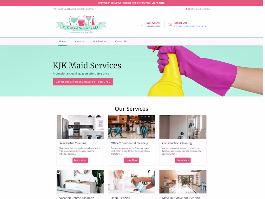 Cover image for KJK Maid Services Website 