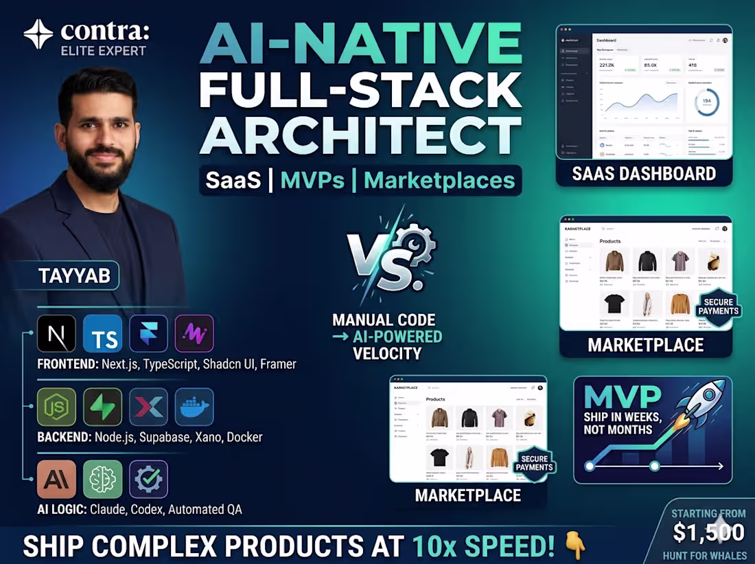 Cover image for Full-Stack AI Developer | SaaS, MVPs & Digital Marketplaces