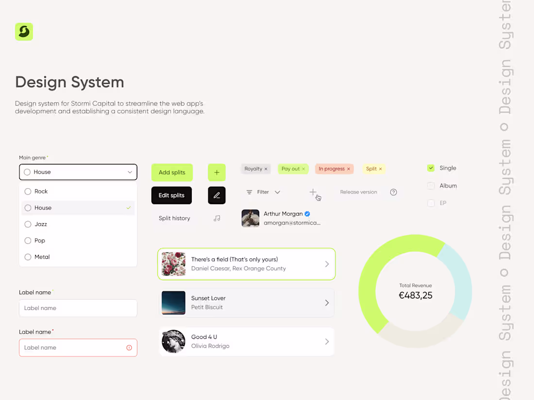 Cover image for Stormi Capital — Design System for Music SaaS