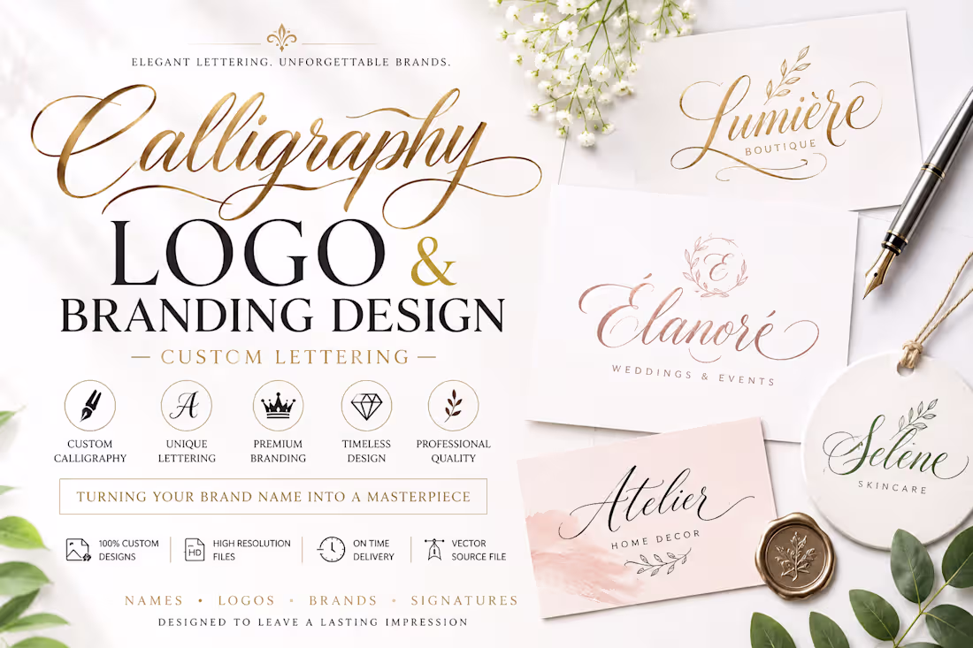 Cover image for Calligraphy Logo, Branding Design And Custom Lettering