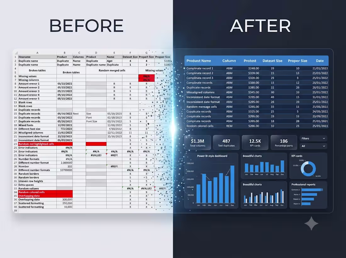 Cover image for Messy data transformed into clean,