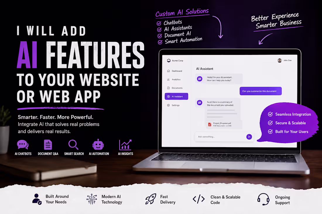 Cover image for I will add AI features to your website or web app
