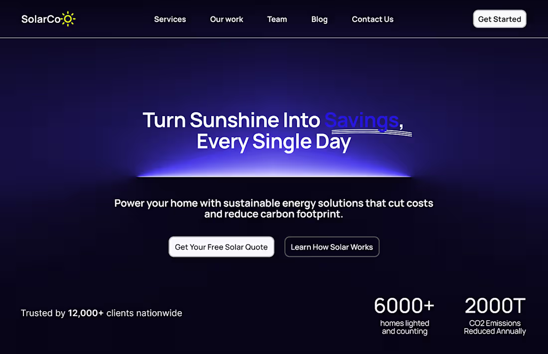 Cover image for Hero Section of the landing page of SolarCo :: Behance