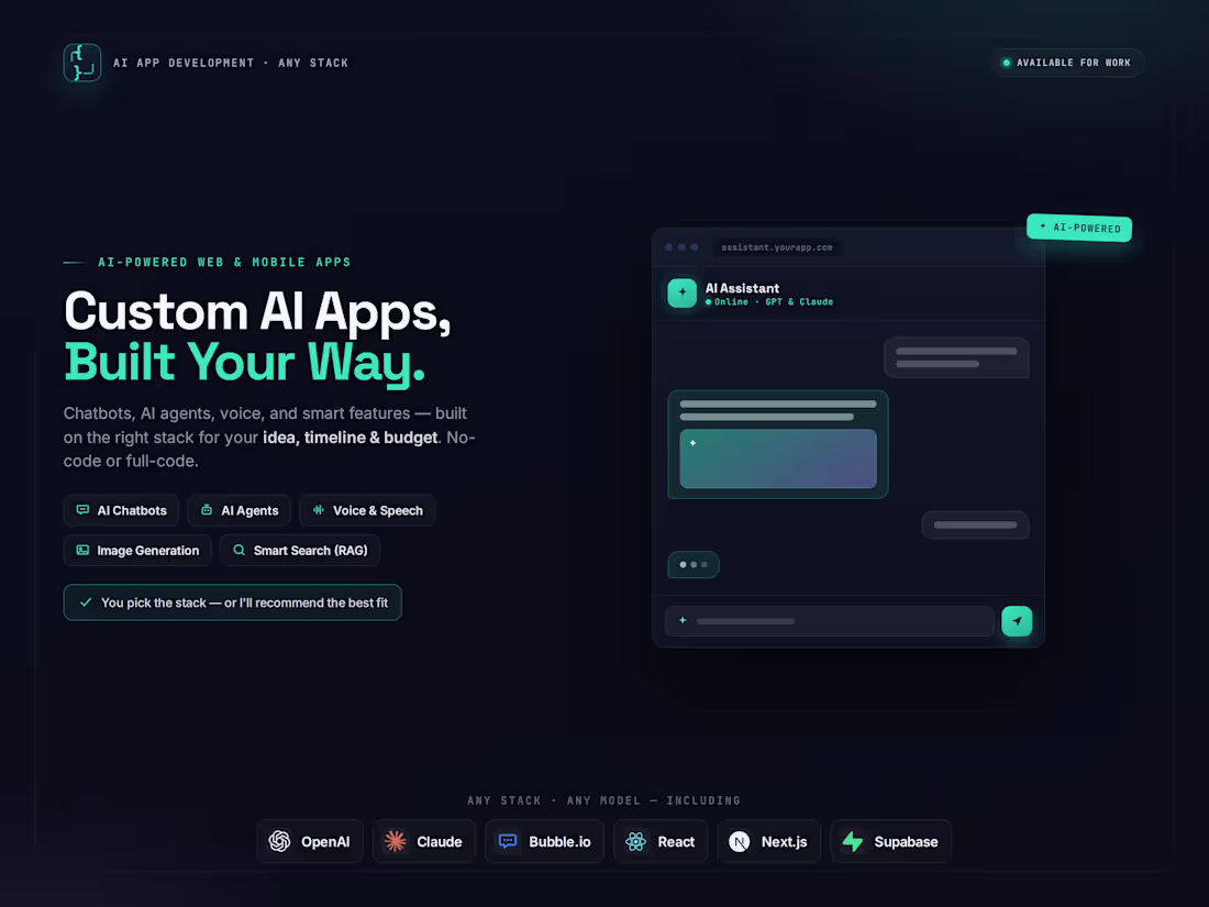 Cover image for AI App Development — Web & Mobile, Any Stack