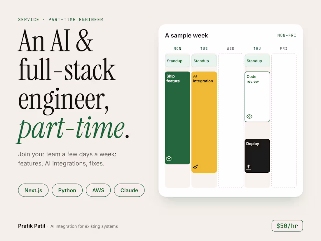 Cover image for Part-Time AI & Full-Stack Engineer for Your Product Team