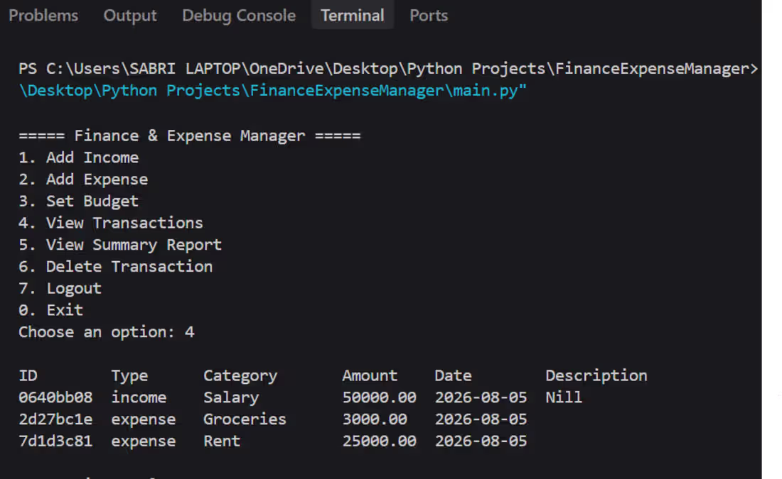Cover image for Python based "Finance and Expense Manager"