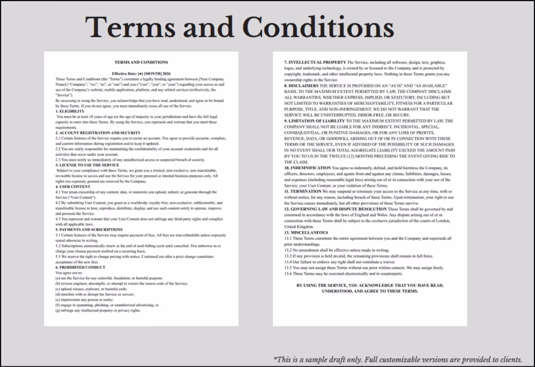 Cover image for Terms and Conditions Draft for