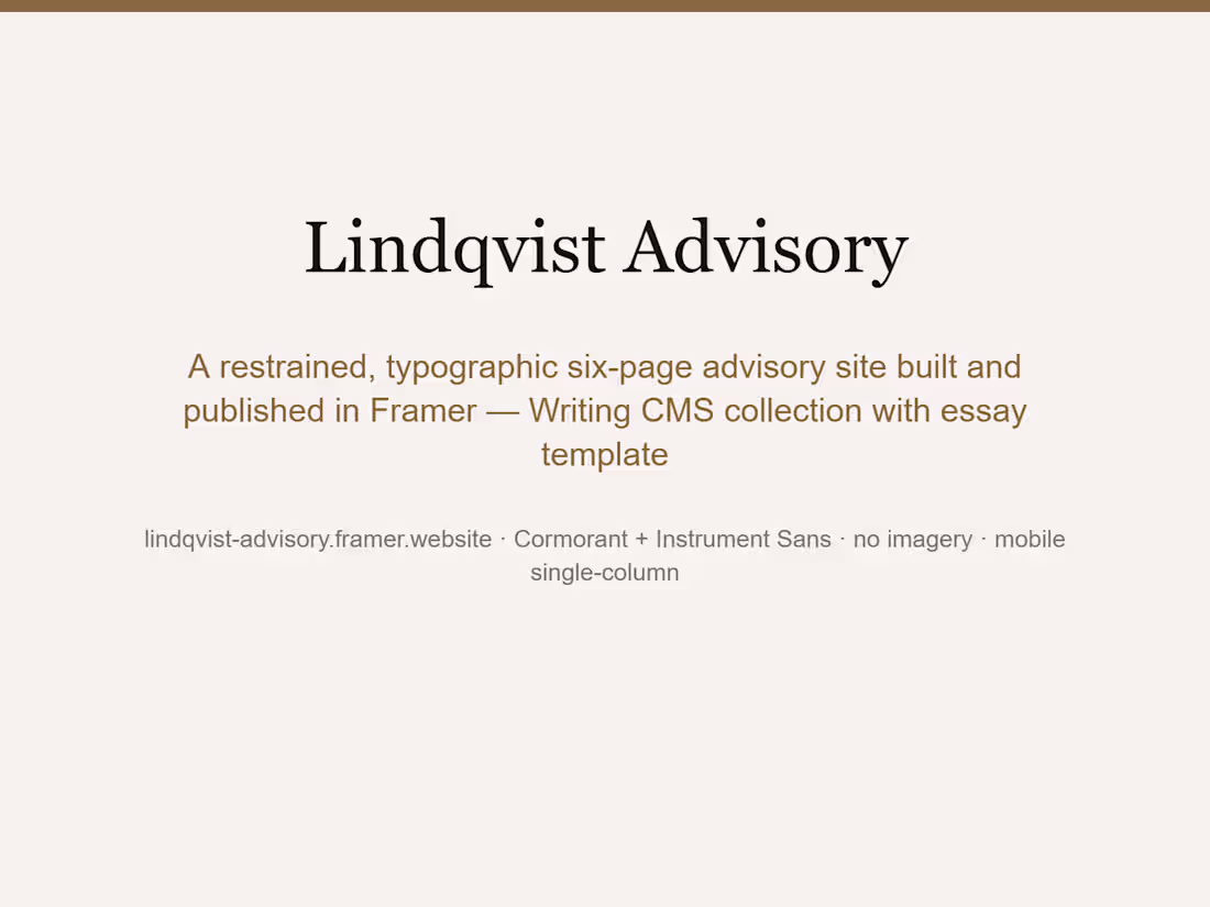 Cover image for Lindqvist Advisory — a six-page