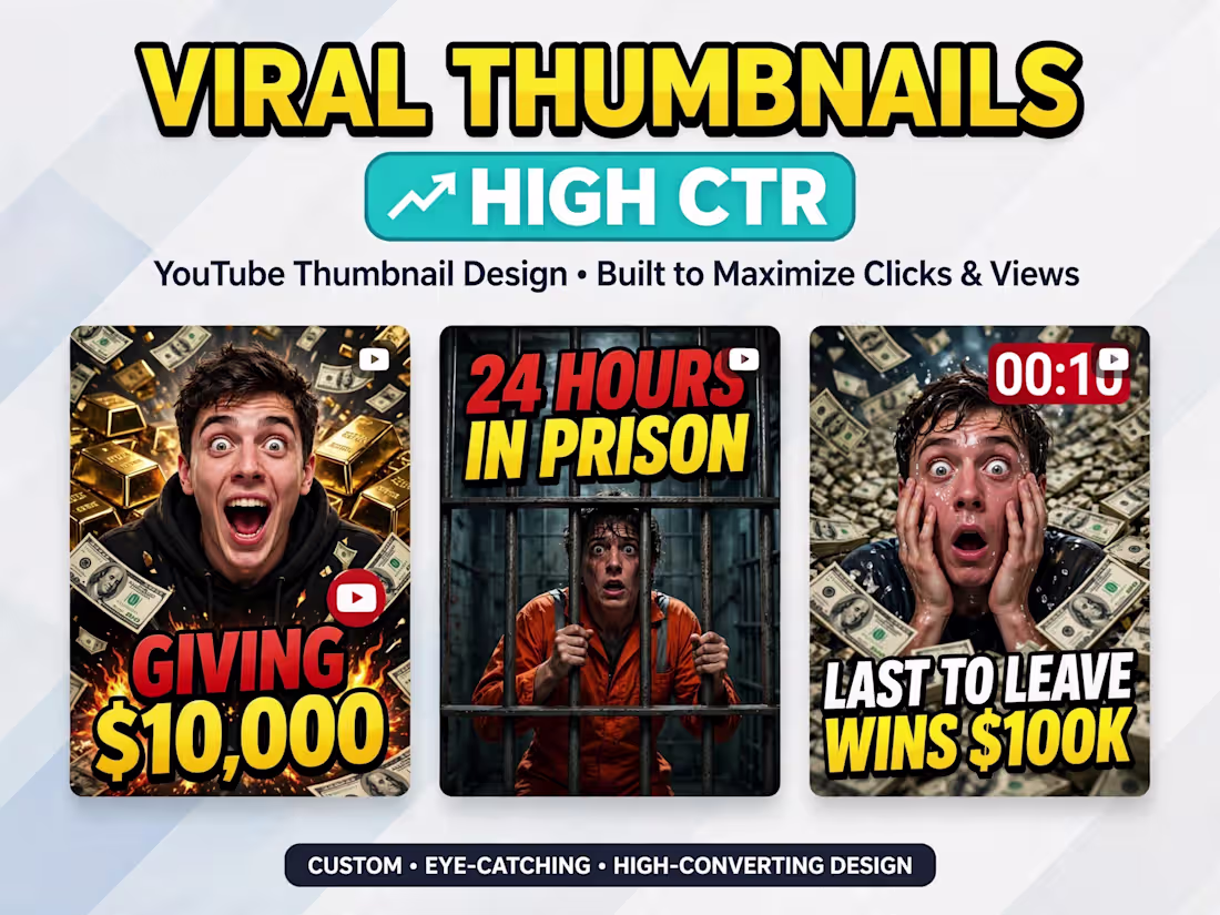 Cover image for I will design 3 Viral High-CTR YouTube Thumbnails in 24 Hours