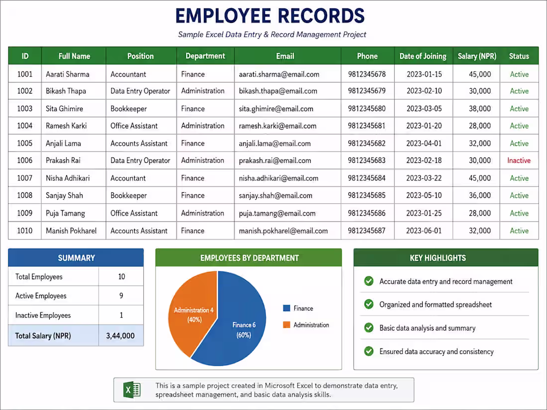 Cover image for Excel Data entry and spreadsheet