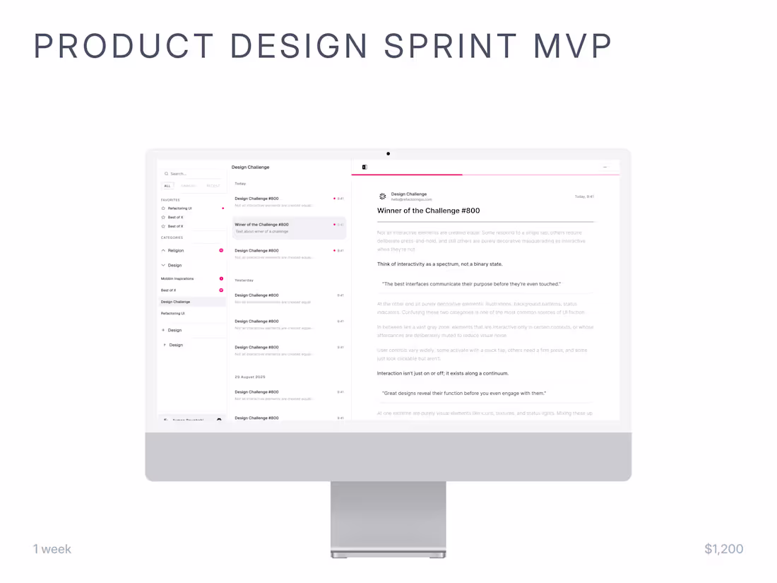 Cover image for MVP Product Design Sprint (1 Week)