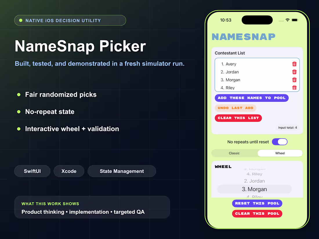 Cover image for NameSnap Picker: Built a SwiftUI