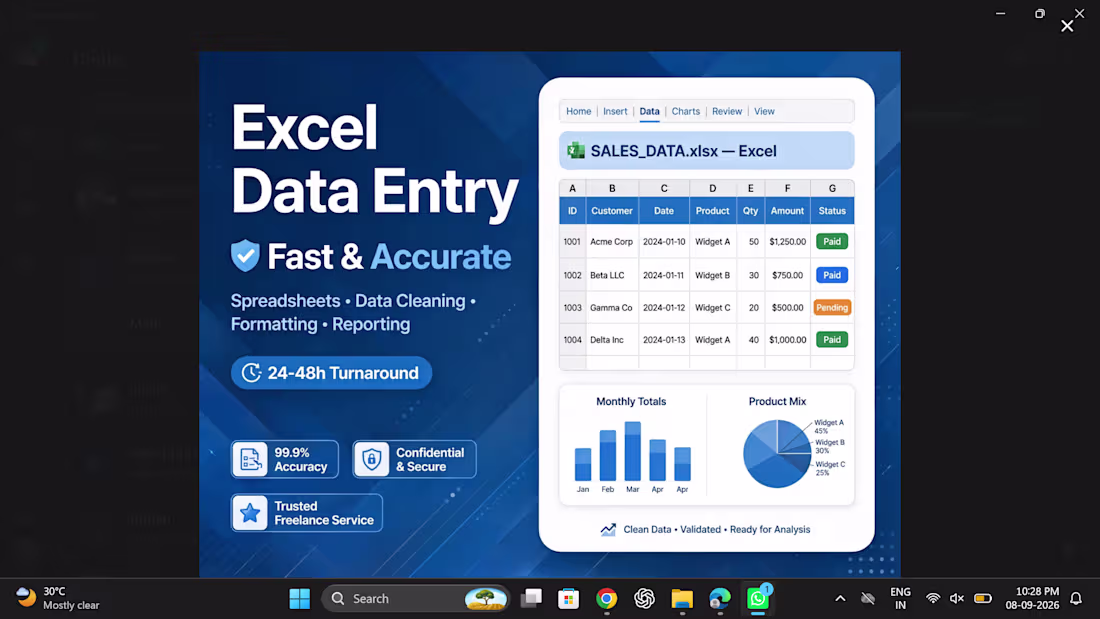 Cover image for I will do fast and accurate Excel data entry