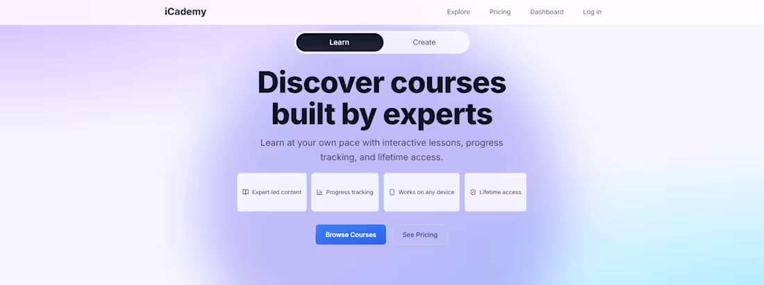 Cover image for iCademy Learning Platform - Built with Anything.