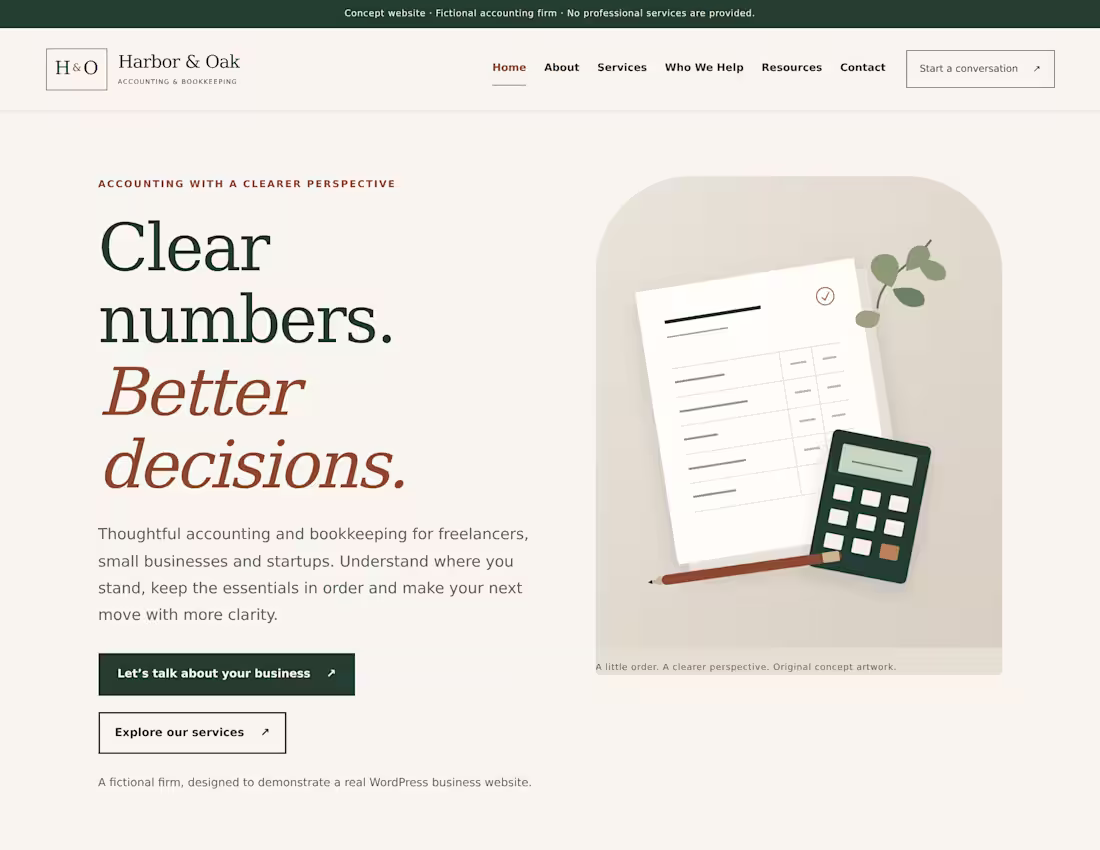 Cover image for Harbor & Oak — Accounting Website Concept