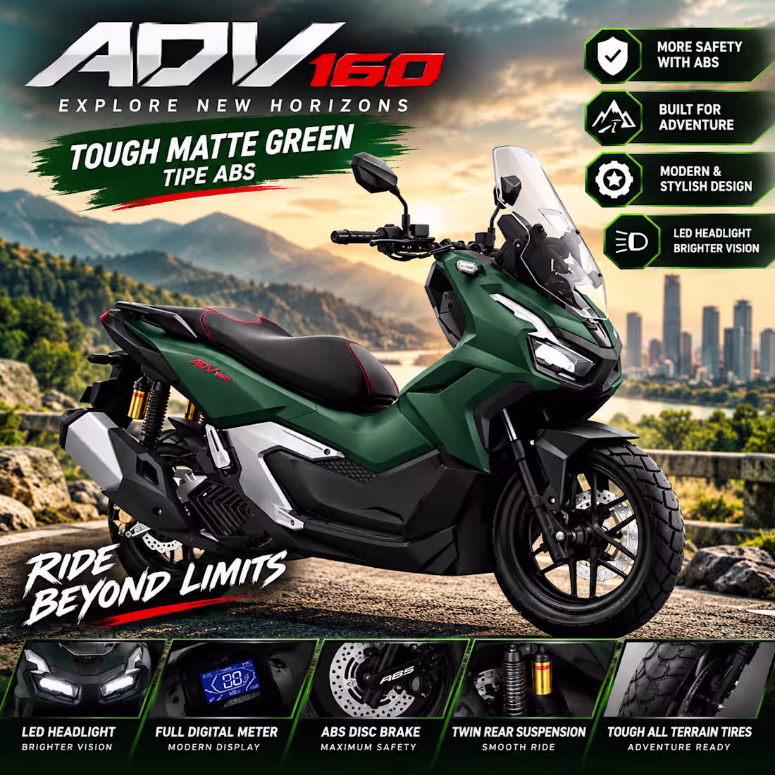 Cover image for ADV 160 Matte Green Motorcycle
