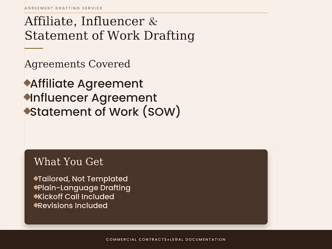Cover image for Affiliate, Influencer & Statement of Work Drafting