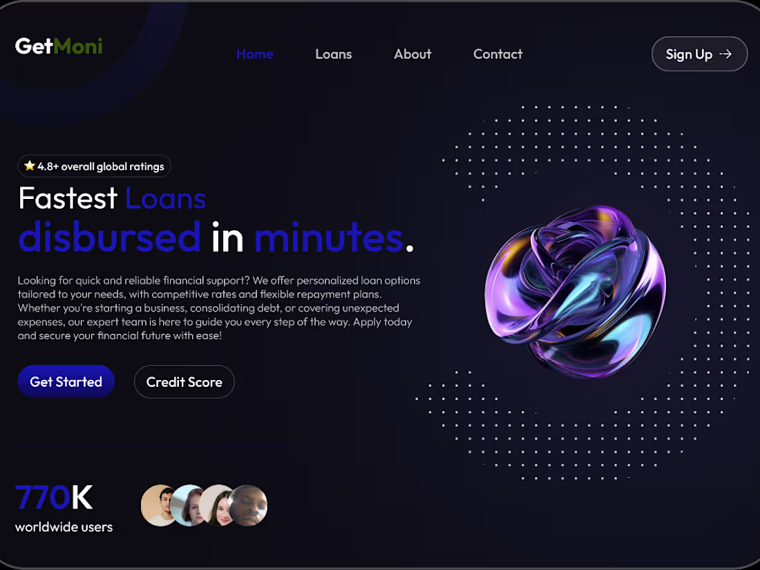 Cover image for Fintech Website for a Loan lending company called 'GetMoni'
