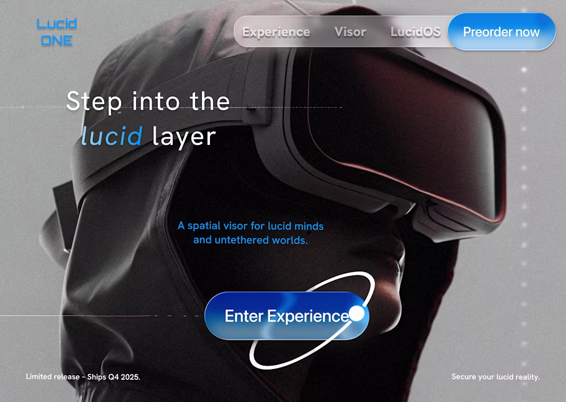 Cover image for  Lucid ONE - Spatial Computing VR Headset Landing and Branding