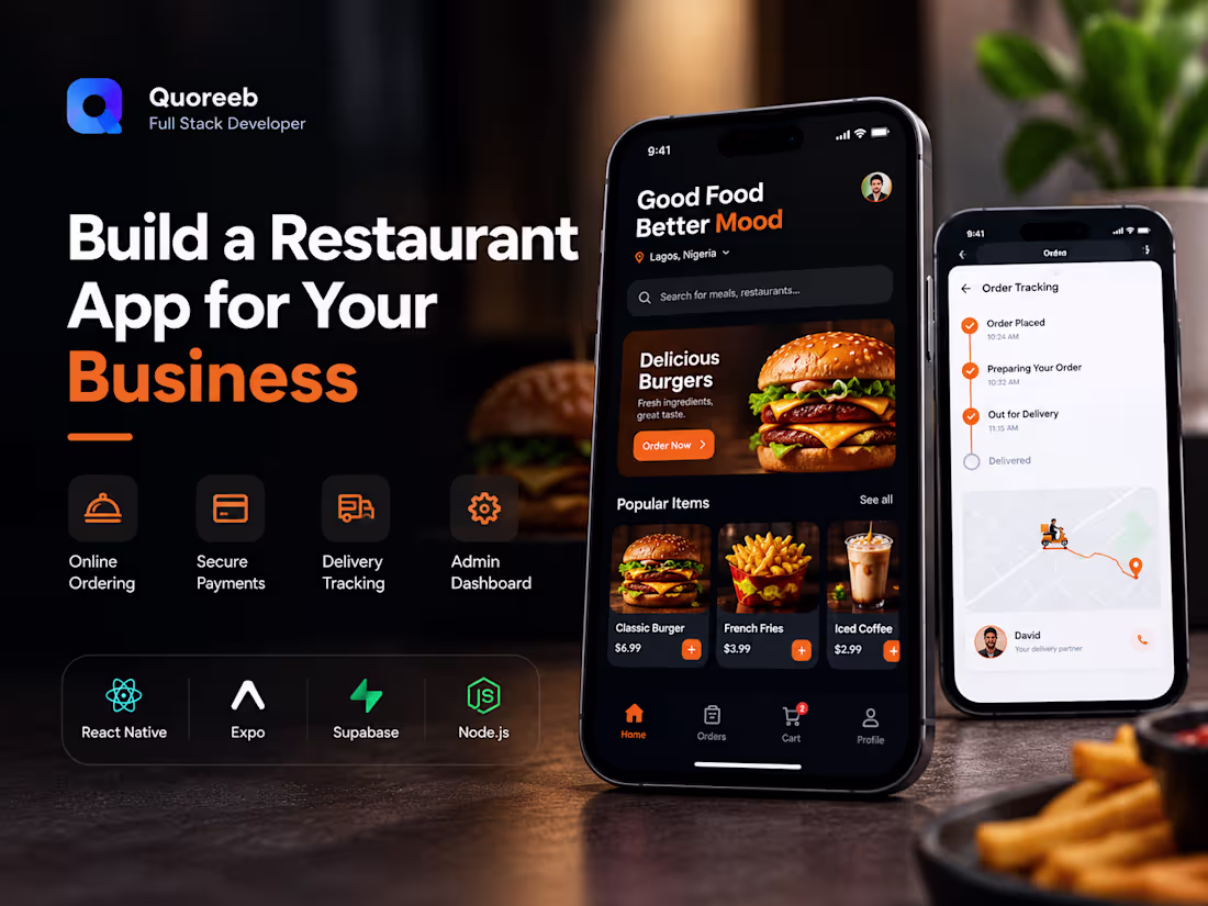 Cover image for Build restaurant app with online ordering menu & admin dashboard
