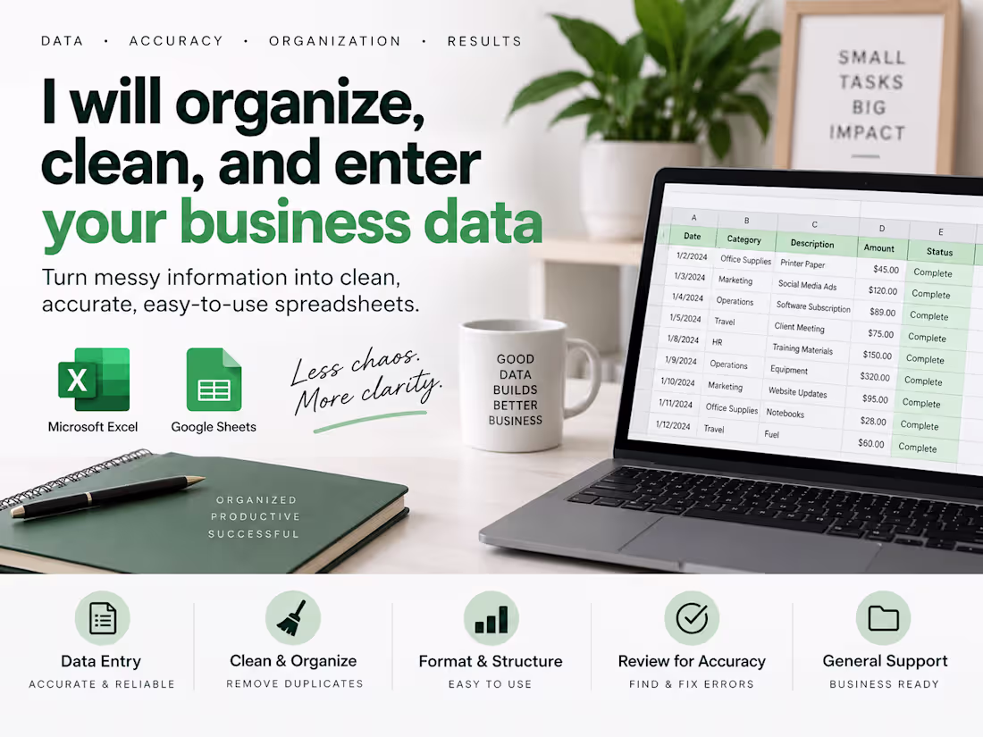 Cover image for Data Entry & Spreadsheet Organization