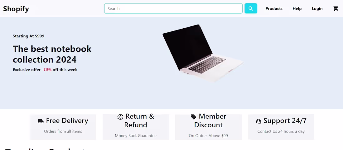 Cover image for Shopify E-commerce website UI Clone