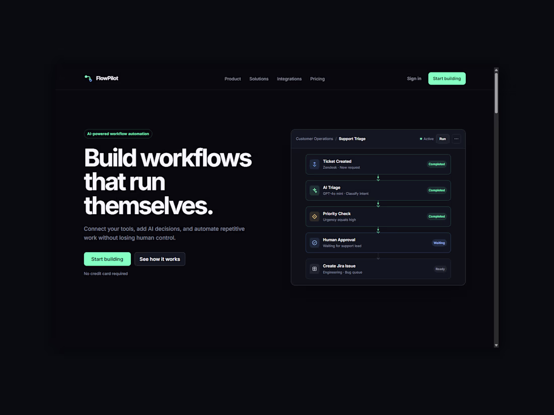 Cover image for FlowPilot — AI Workflow Automation SaaS