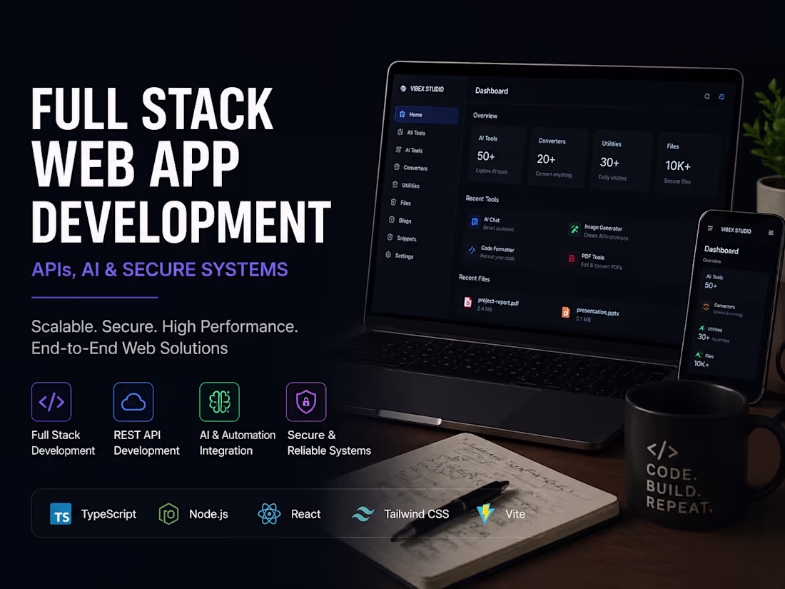 Cover image for Full Stack Web App Development | APIs, AI & Secure Systems