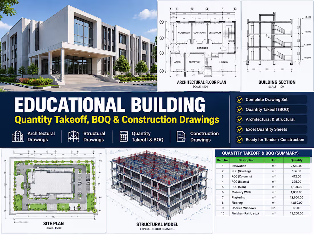 Cover image for  Quantity Takeoff, BOQ & Construction Drawings