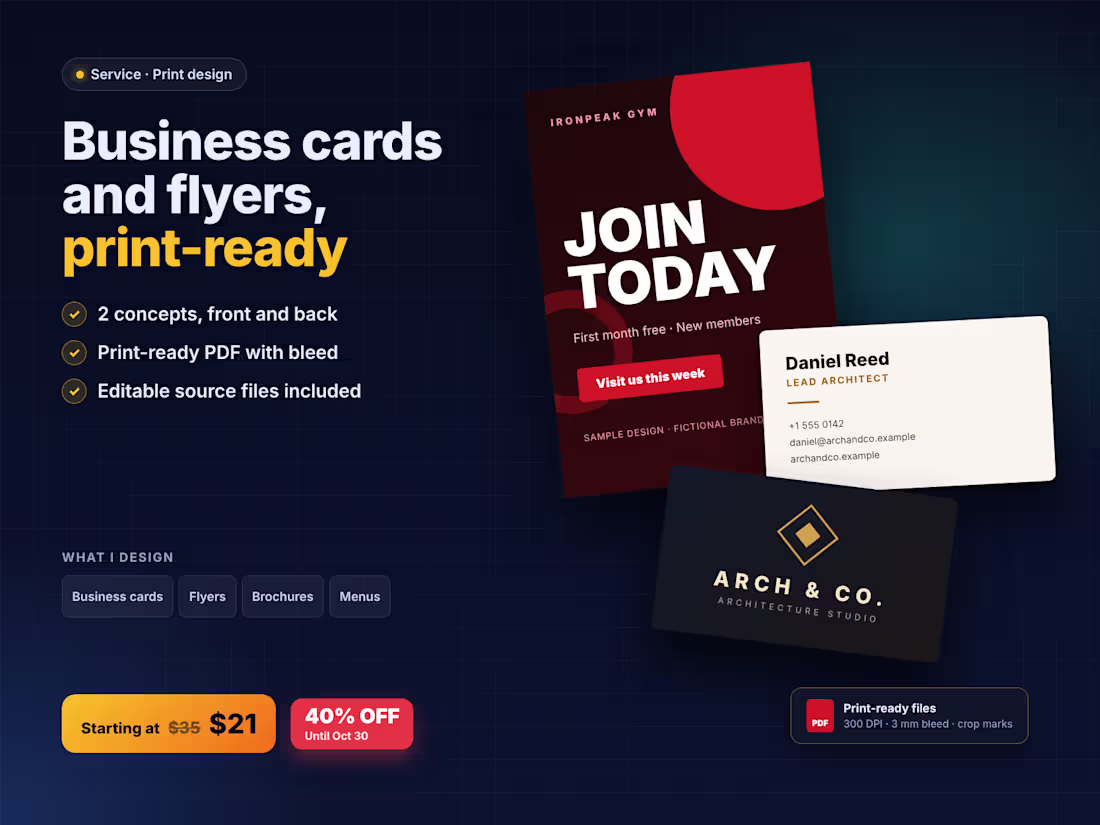 Cover image for Business Card & Flyer Design, Print-Ready | 40% OFF
