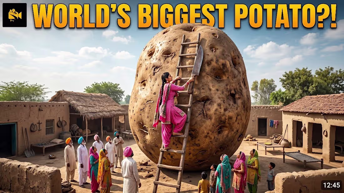 Cover image for World's Largest Potato Fritter! 🥔 Extreme Giant Potato Cooking In Punjab Village