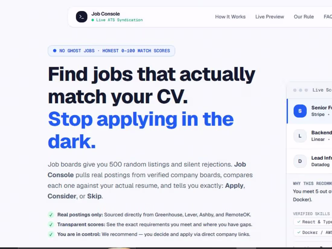 Cover image for Job Console  AI job-matching console
