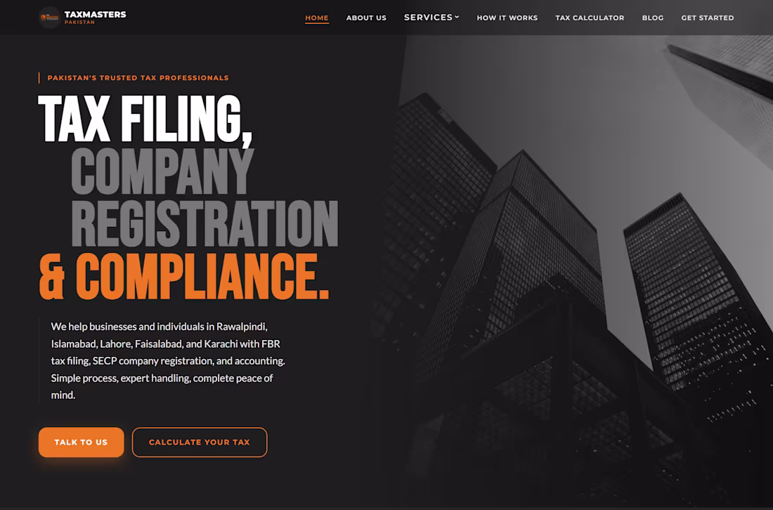 Cover image for TaxMasters Pakistan — Tax & Financial Services Website