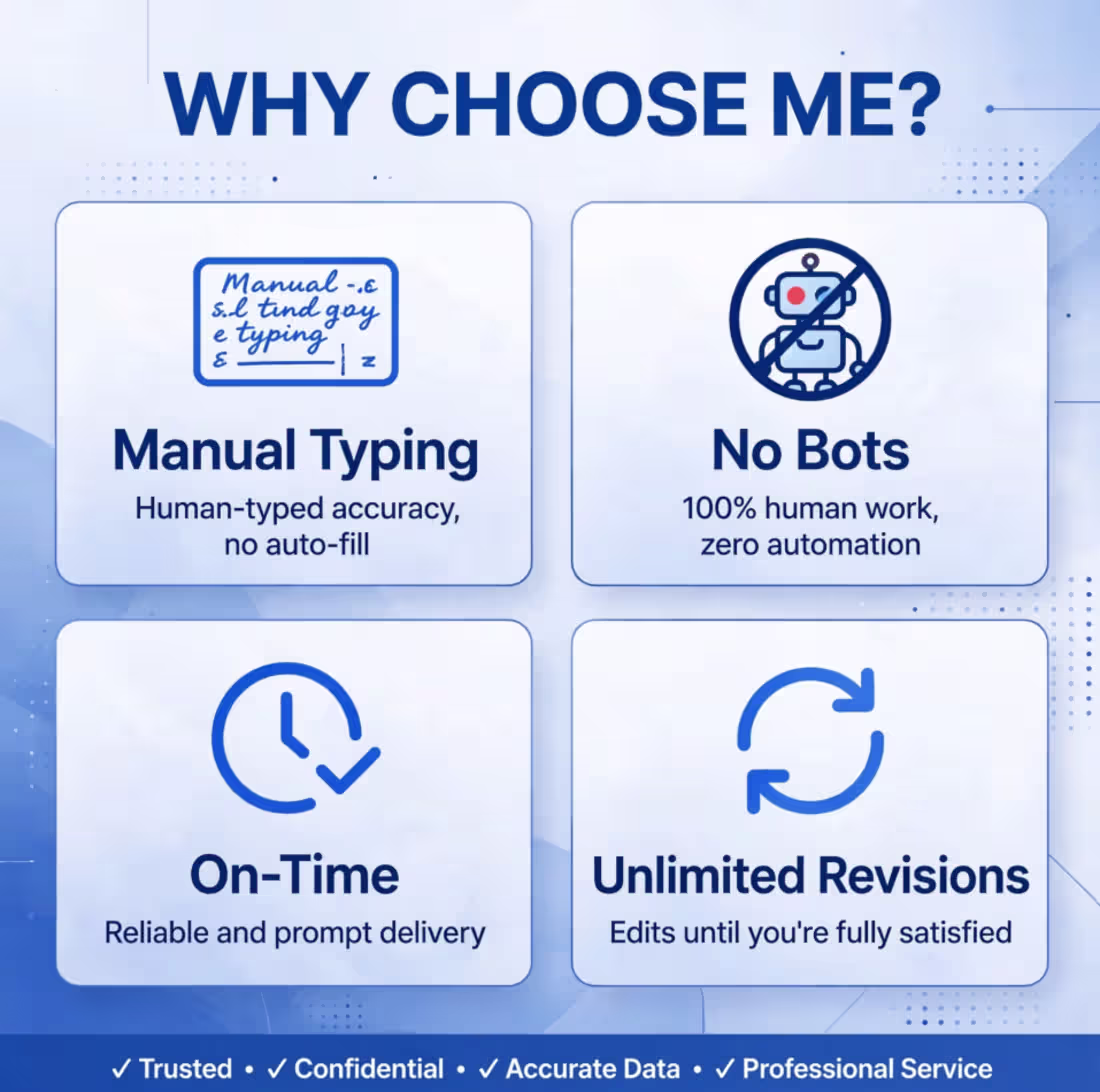 Cover image for I will do accurate data entry, PDF to Excel & Excel formatting