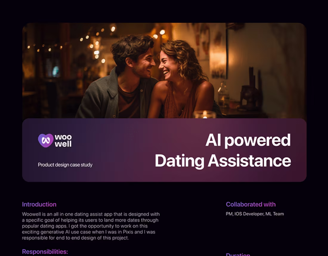 Cover image for Woowell - AI powered dating assist app on Behance