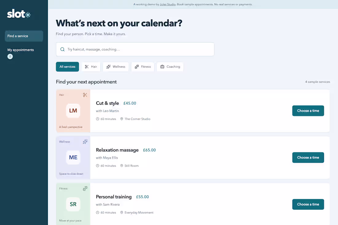 Cover image for Slot — Appointment Booking App Demo