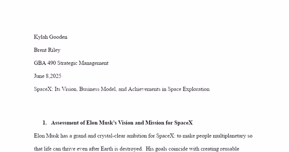 Cover image for SpaceX Strategic Vision and Business Model Assessment