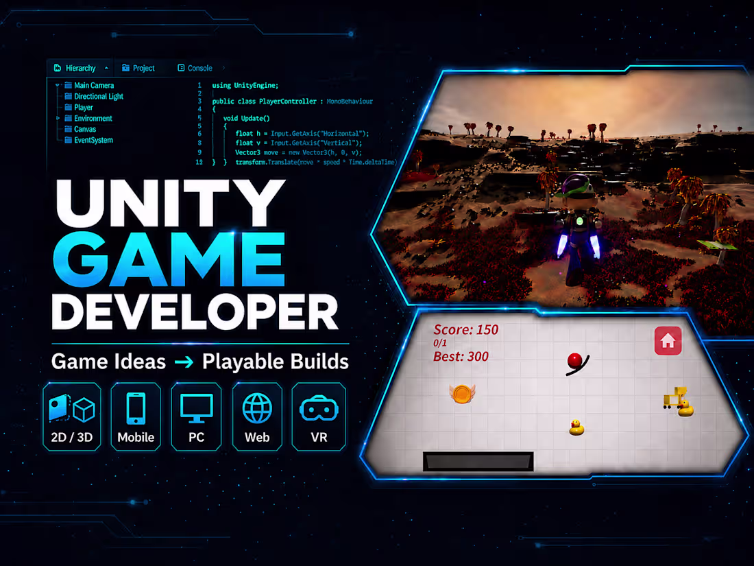 Cover image for Unity Game Development for Mobile, PC, Web & VR
